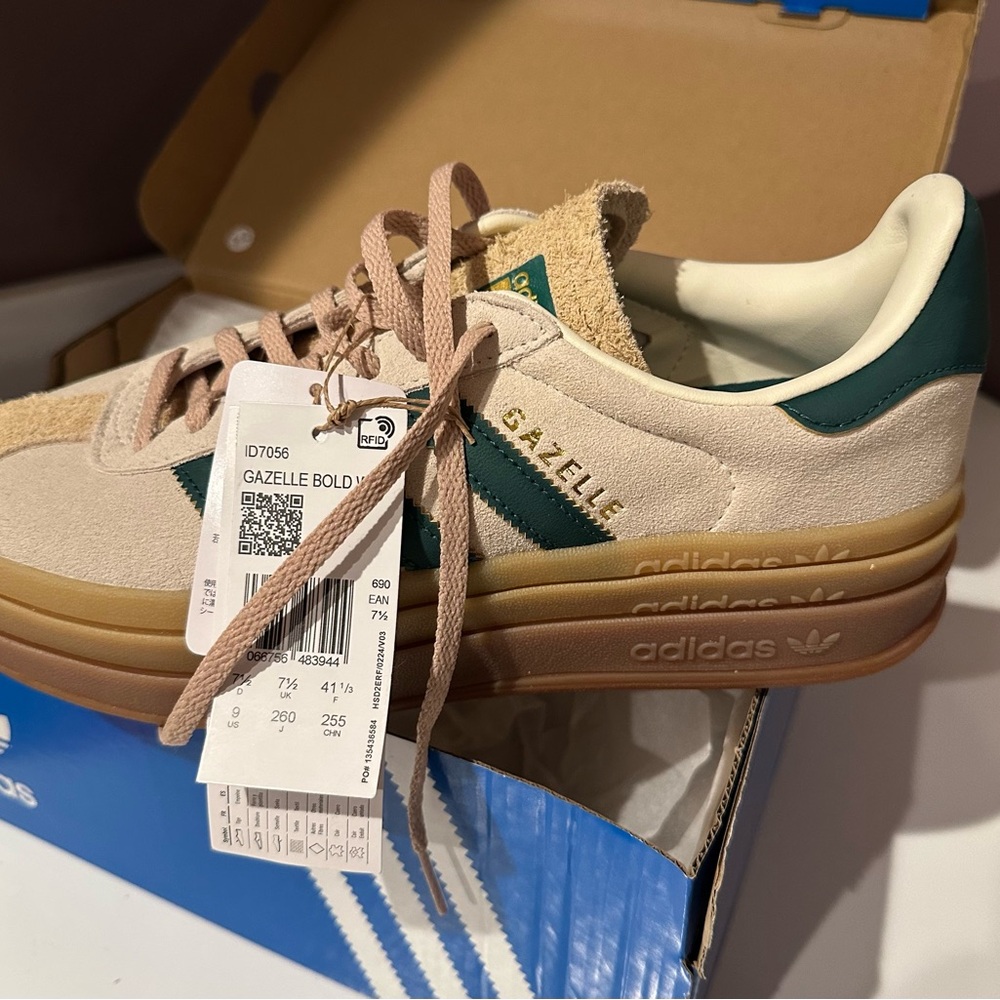 Adidas Gazelle Bold Sneakers in Cream and Teal